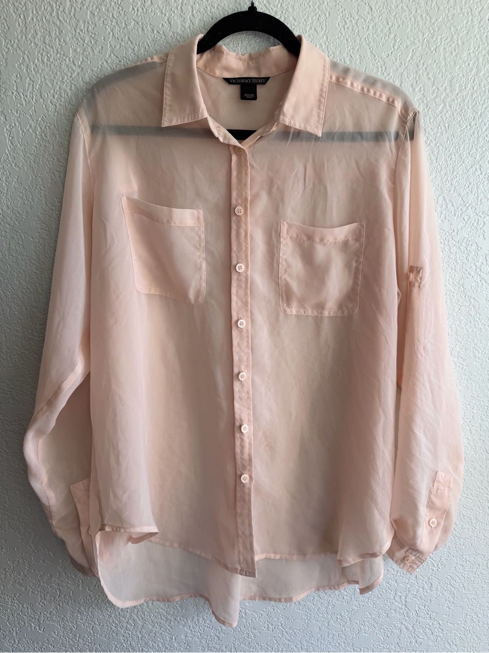 Victoria's Secret Sheer Button-Up Blouse in Pale Peach